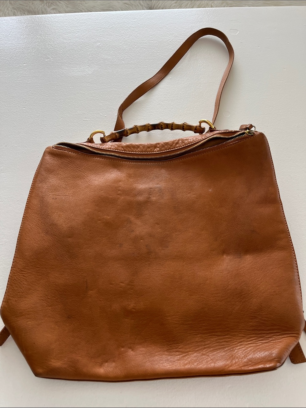 Mark and Graham Leather Tote/ backpack/crossbody Bag in Cognac Brown